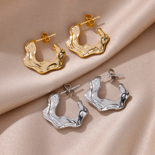 Abstract C Shaped Stainless Steel Earrings