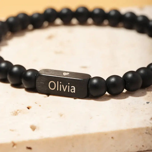 Personalized Black Men's Beaded Bracelet