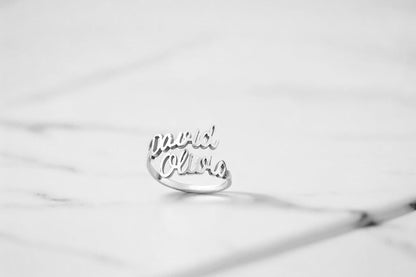 Custom Double Name Dainty Silver Ring