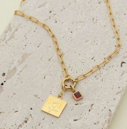 Custom Birthstone Initial Necklace in Gold Plated