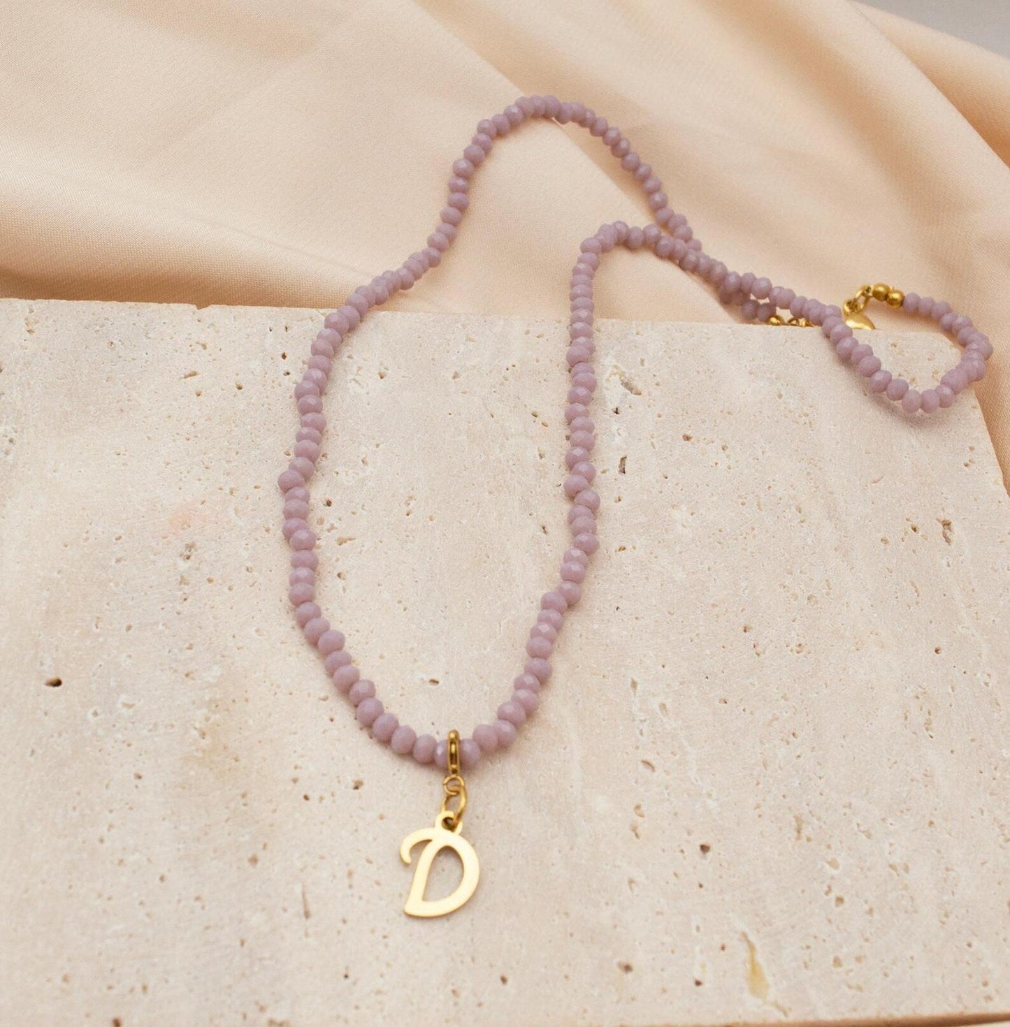 Personalized Initial Gold Beaded Necklace