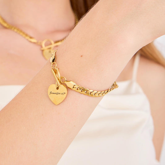 Customized 18k Gold Heart Pendant Bracelet