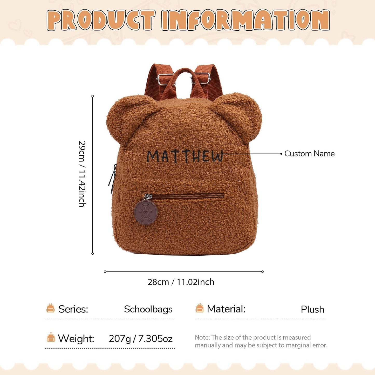 Personalized Teddy Bear Kids Backpack