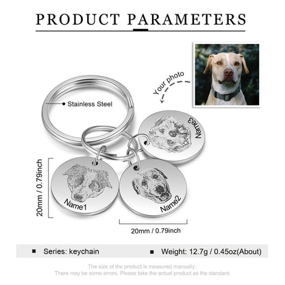 Personalized Engraved Pet Portrait Keychain