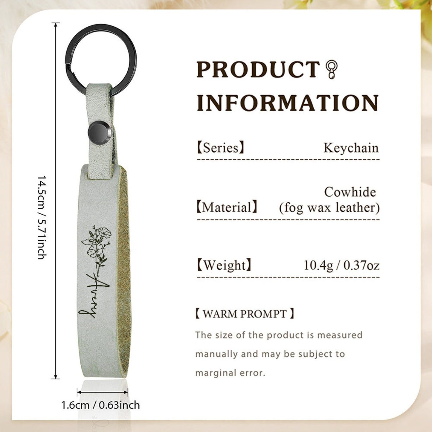 Personalized Birth Flower Leather Keyring