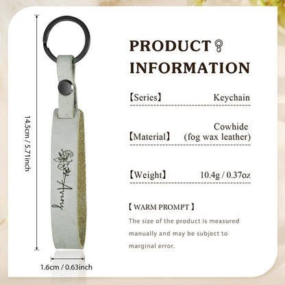 Personalized Birth Flower Leather Keyring