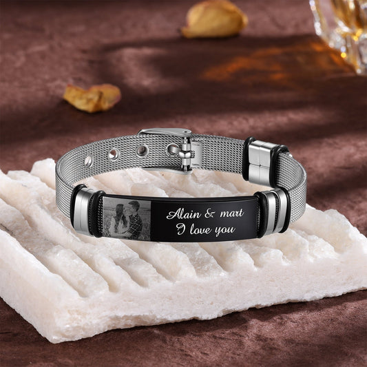 Personalized Stainless Steel Photo Bracelet for Men