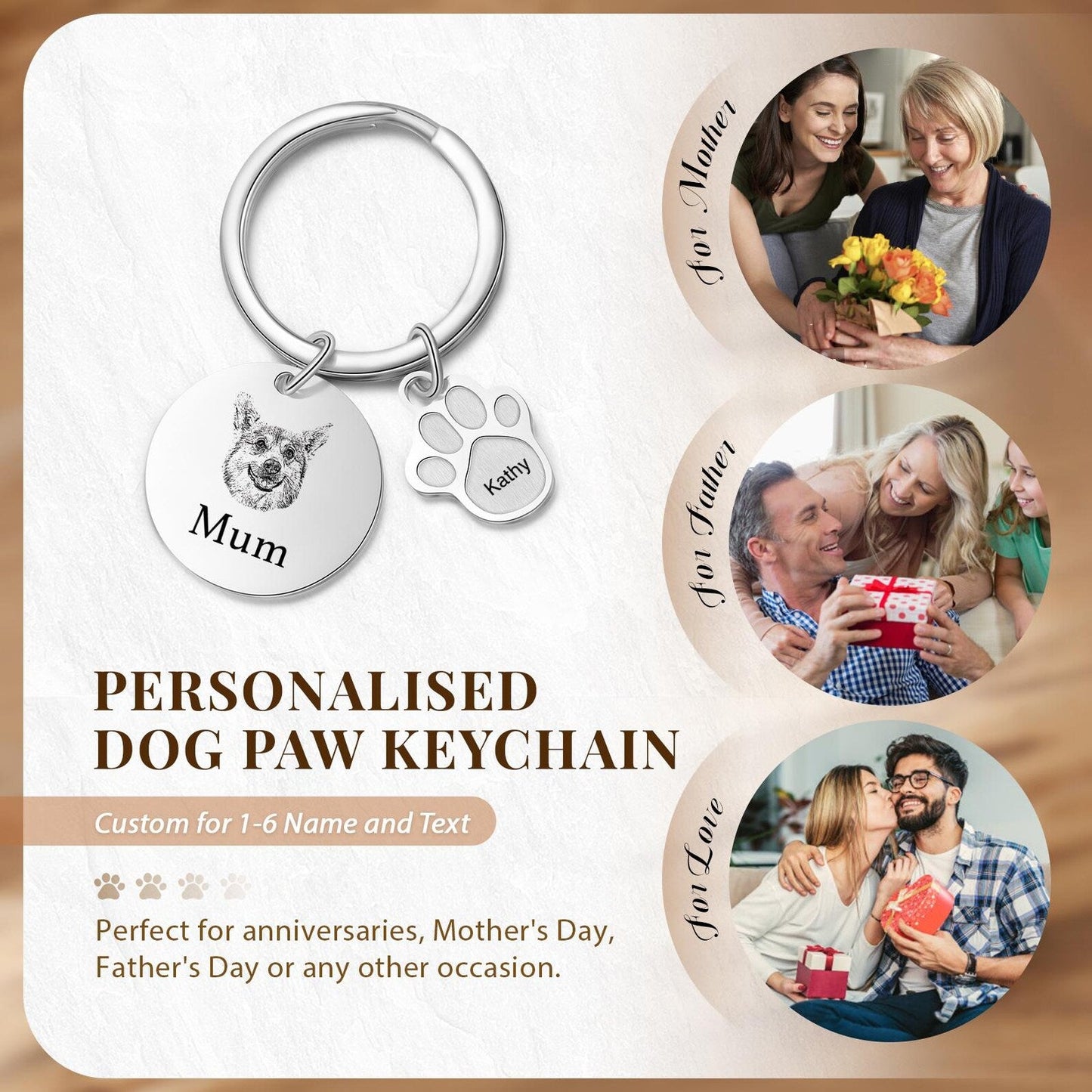 Personalized Pet Photo Paw Keychain