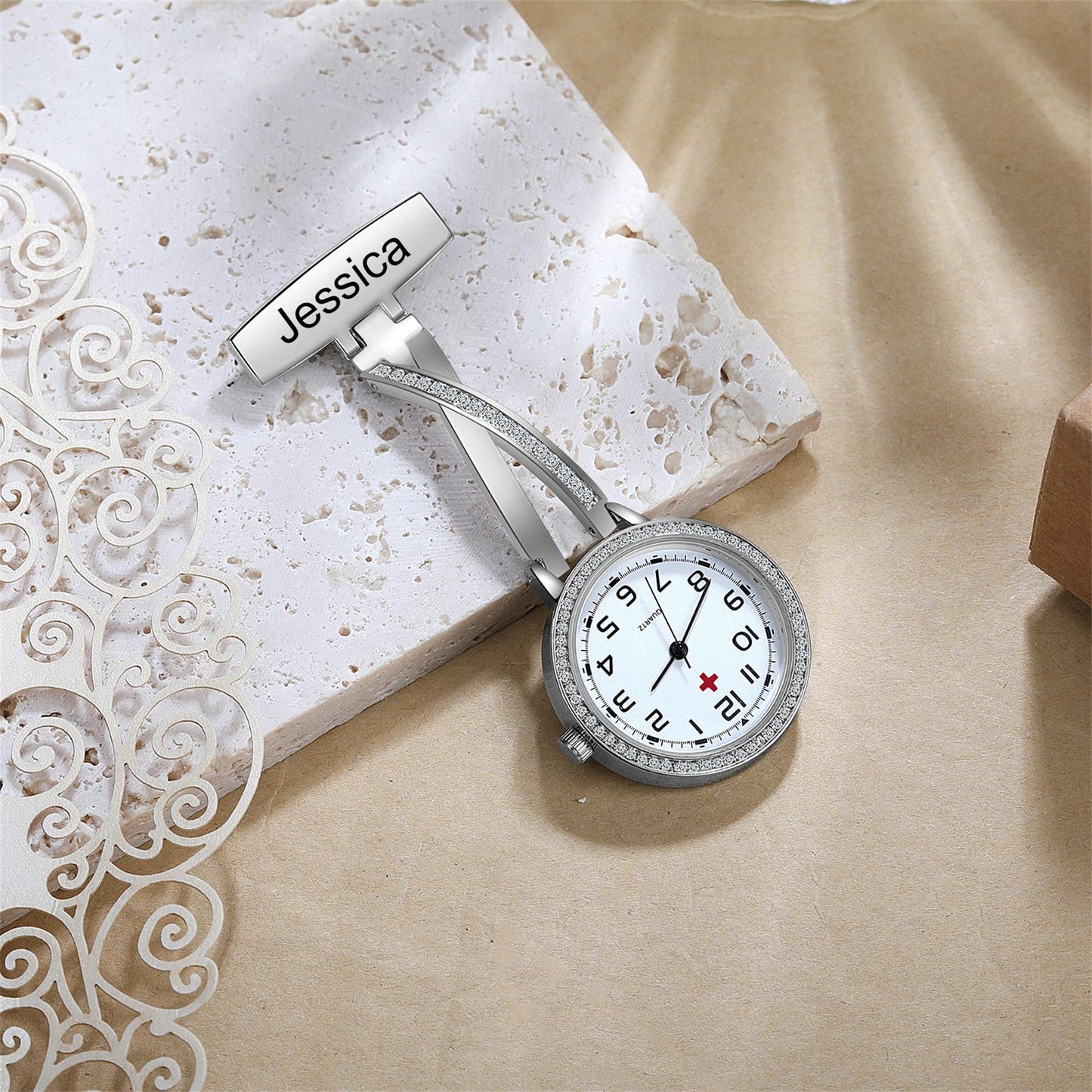 Personalized Nurse Pocket Watch with Diamond