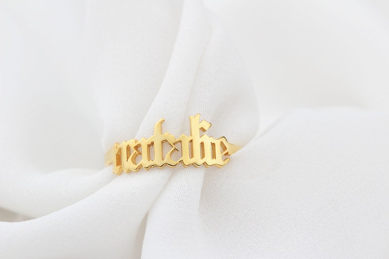 Silver Gothic Initial Ring in Dainty Design