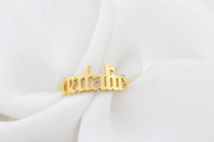 Silver Gothic Initial Ring in Dainty Design