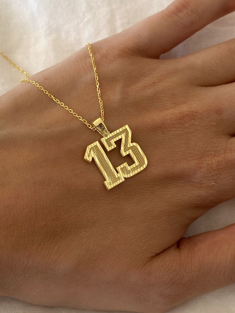 Custom Number Initial Necklace in 14K Gold