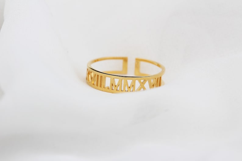 Personalized Roman Numeral Silver and Gold Ring