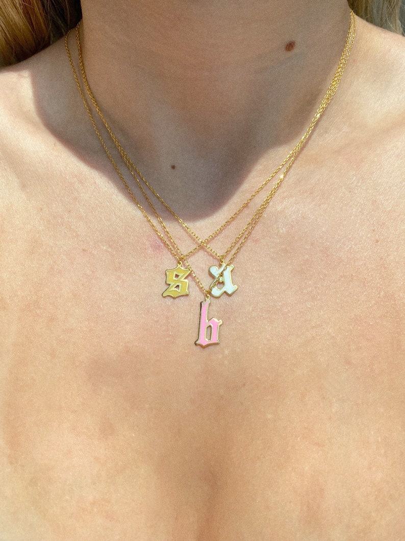 Customized Enamel Initial Necklace in Silver