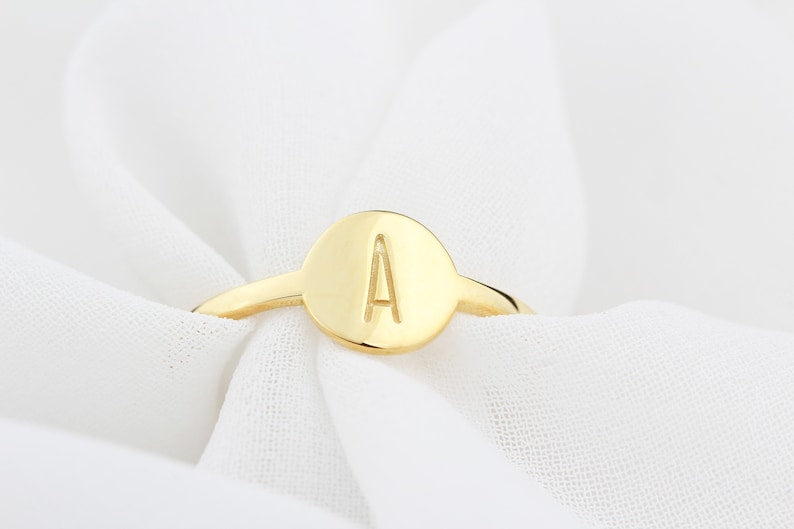 Personalized Silver and Gold Initial Disc Ring