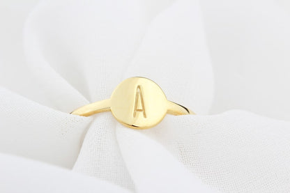 Personalized Silver and Gold Initial Disc Ring