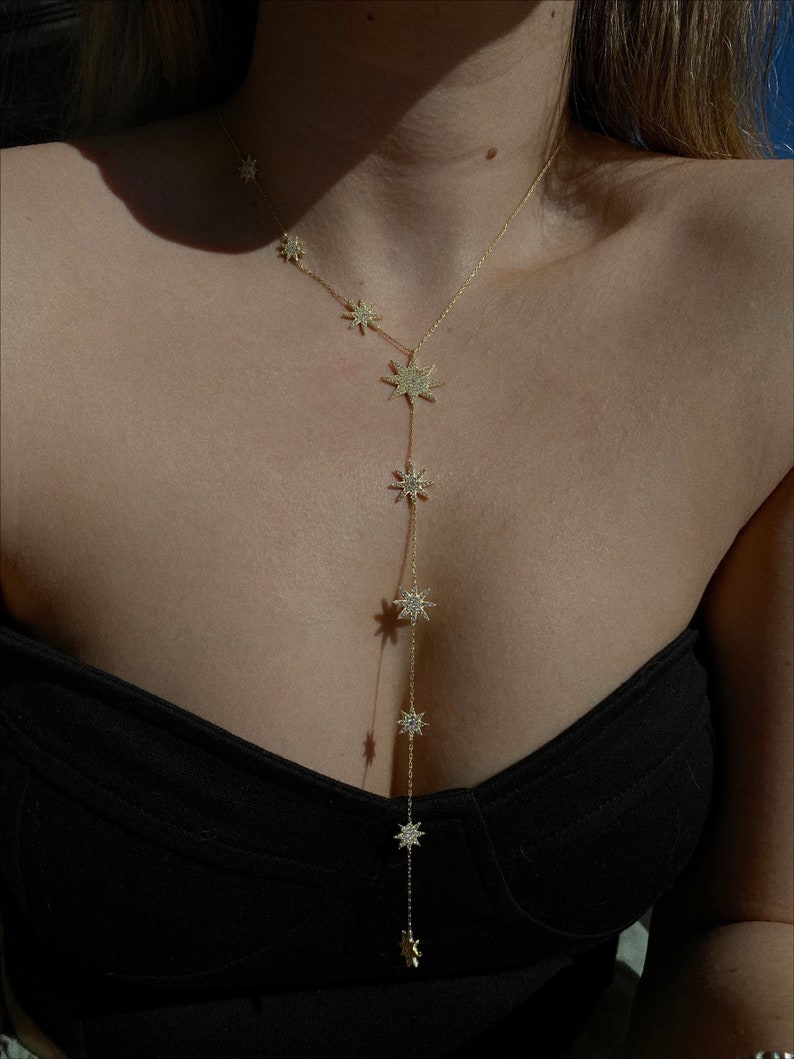 Dainty North Star Lariat Necklace in Silver