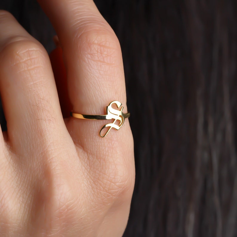 Custom Silver Gothic Initial Dainty Ring