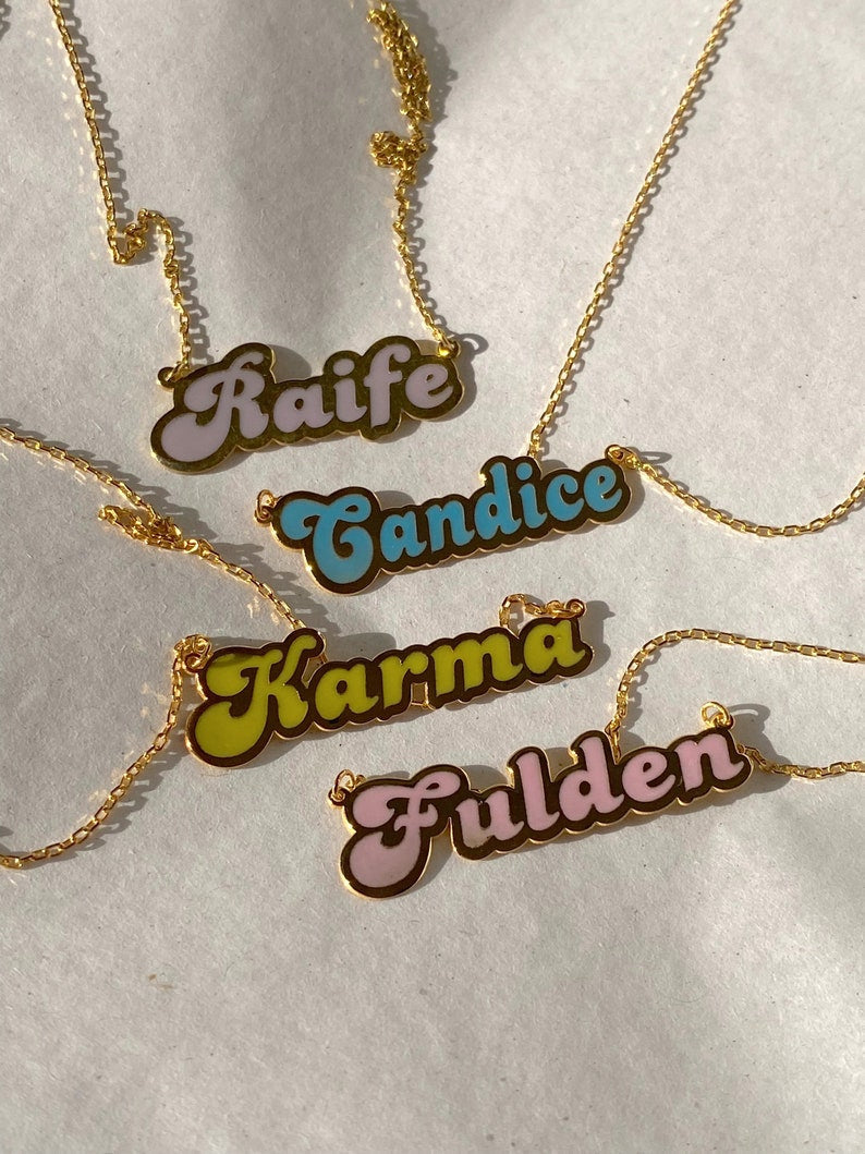 Personalized Colorful Name Necklace in Silver