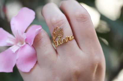 Personalized Sterling Silver Flower Name Ring