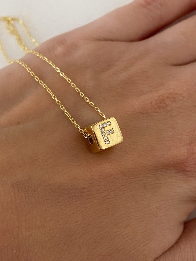 Custom 14k Gold Cube Letter Necklace