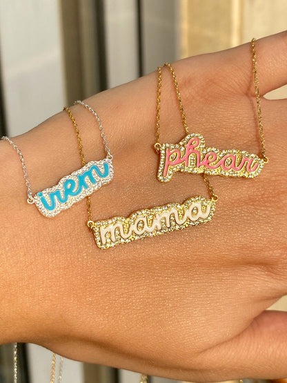 Colorful Custom Name Necklace in Gold and Silver