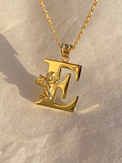 Personalized Gold Angel Initial Necklace