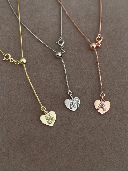 Personalized Heart Initial Necklace with Adjustable Chain