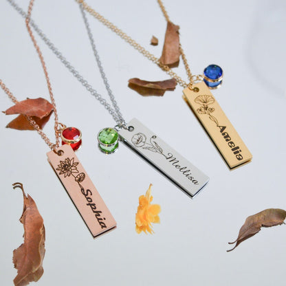 Personalized Birth Flower Birthstone Necklace