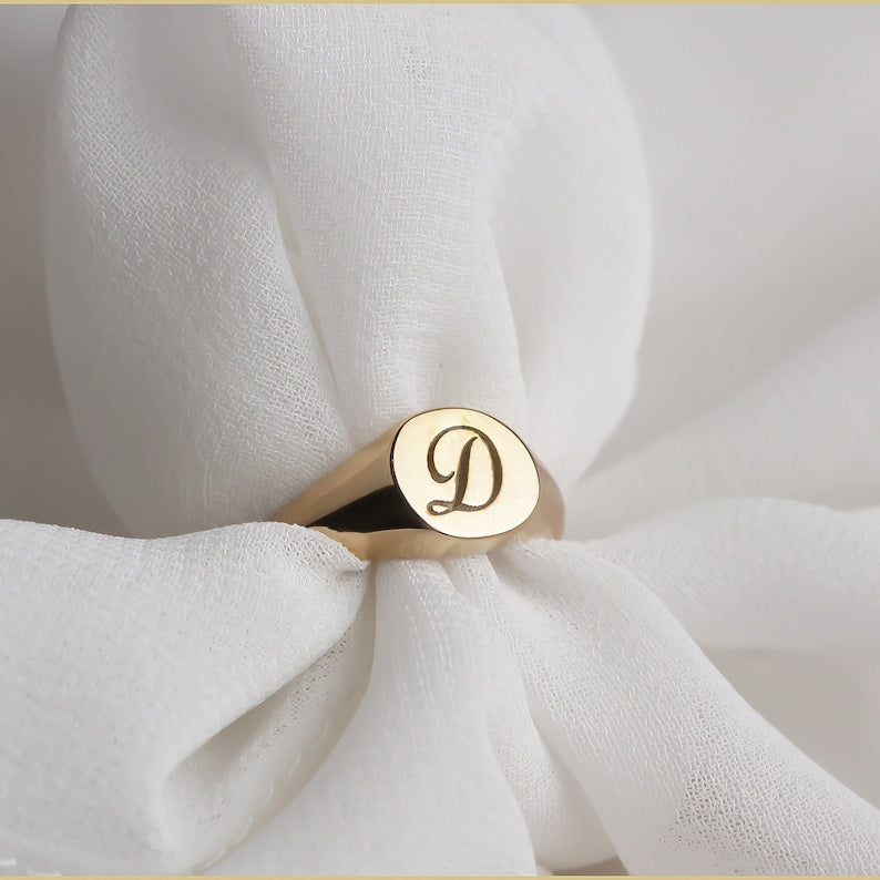 Custom Gold and Silver Initial Signet Ring