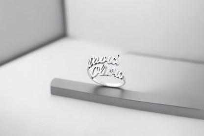 Custom Double Name Dainty Silver Ring