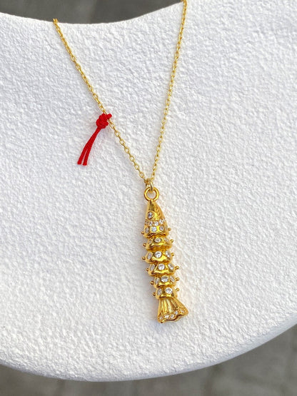 3D Gold Fish Necklace with Movable Charm