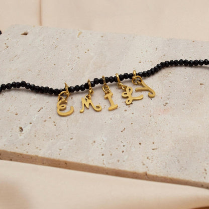 Personalized Initial Gold Beaded Necklace