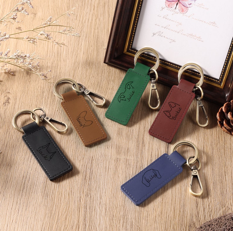 Personalized Leather Dog Ear Keyring