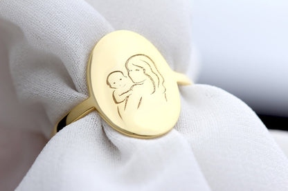 Silver Mama and Baby Ring in Dainty Style