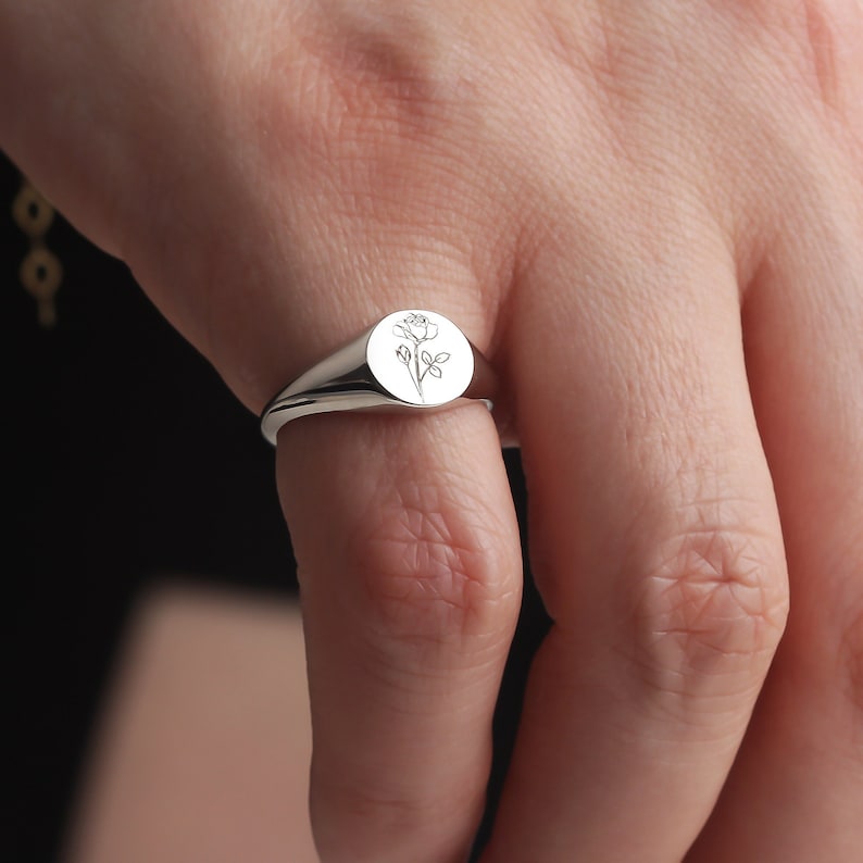 Gold and Silver Birth Flower Minimalist Ring