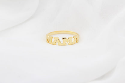 Personalized Silver Mama Ring with Gold Accent