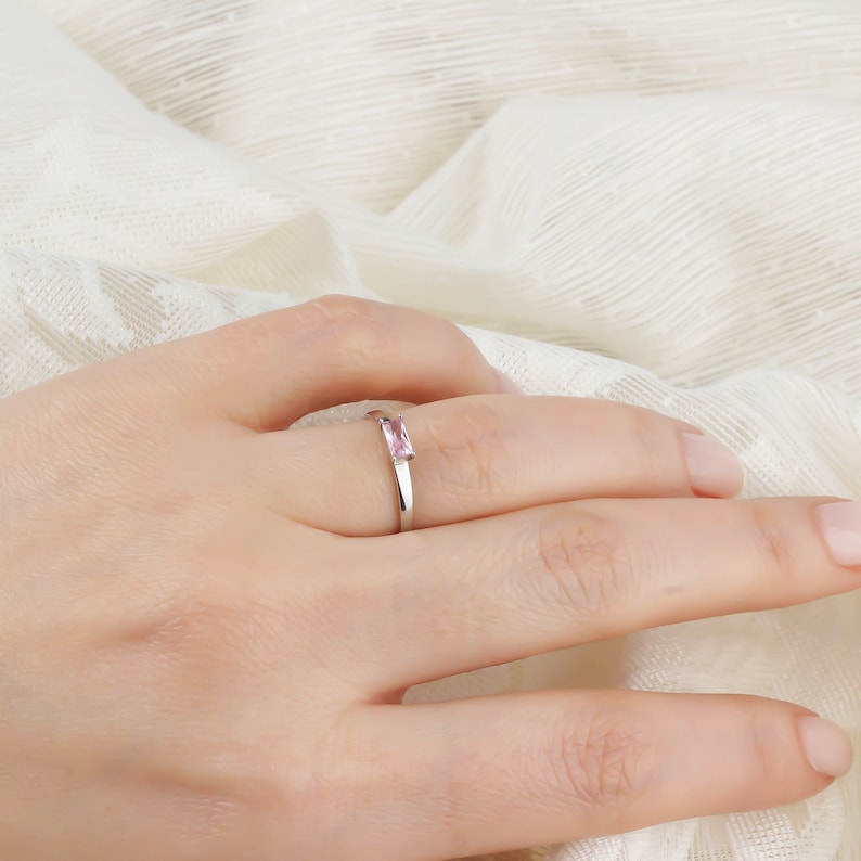 Dainty Gold Baguette Birthstone Minimalist Ring