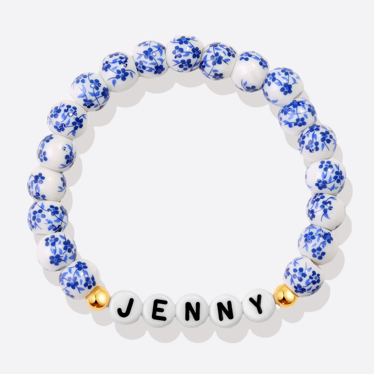 Personalized Blue Floral Beaded Bracelet