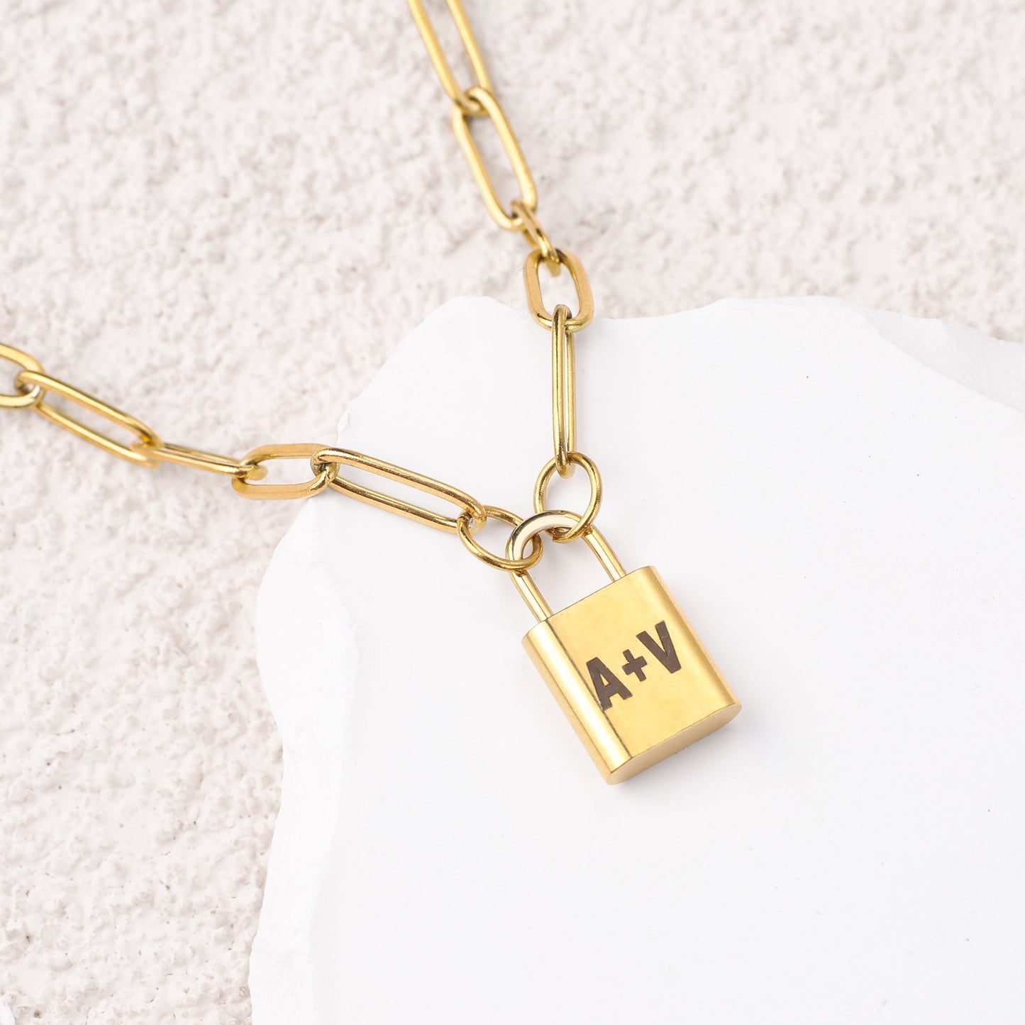 Personalized Initial Lock Pendant Necklace