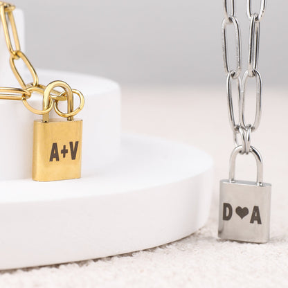 Personalized Initial Lock Pendant Necklace