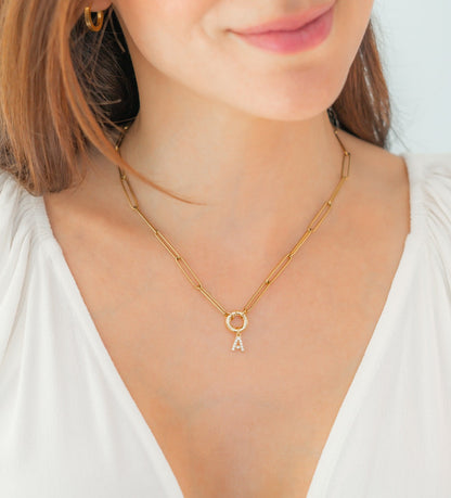 Initial Charm Clasp Necklace