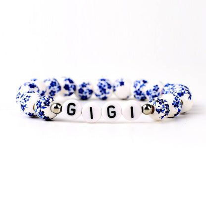 Personalized Blue Floral Beaded Bracelet